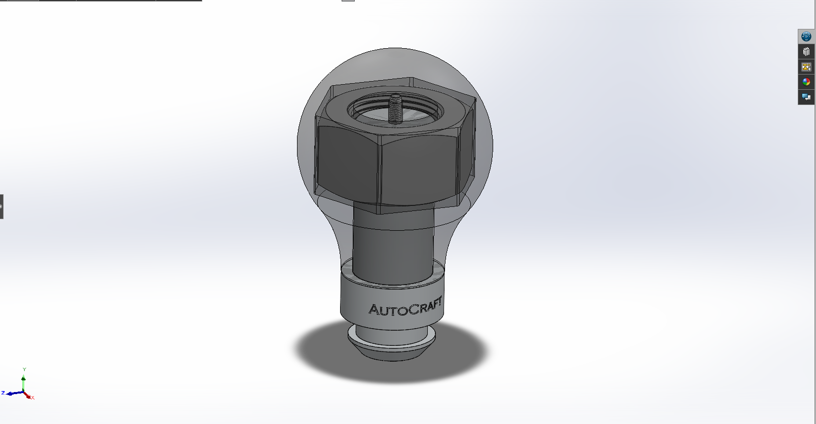 Section view of the knob assembly — steel weight and threaded insert stacked inside the turned aluminum base.